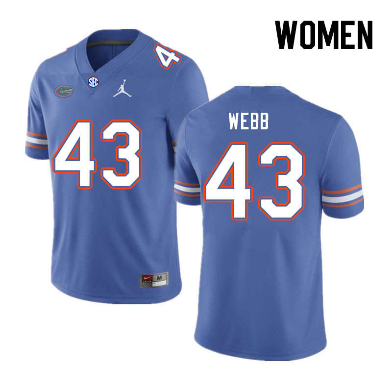Women #43 Curran Webb Florida Gators College Football Jerseys Stitched-Royal